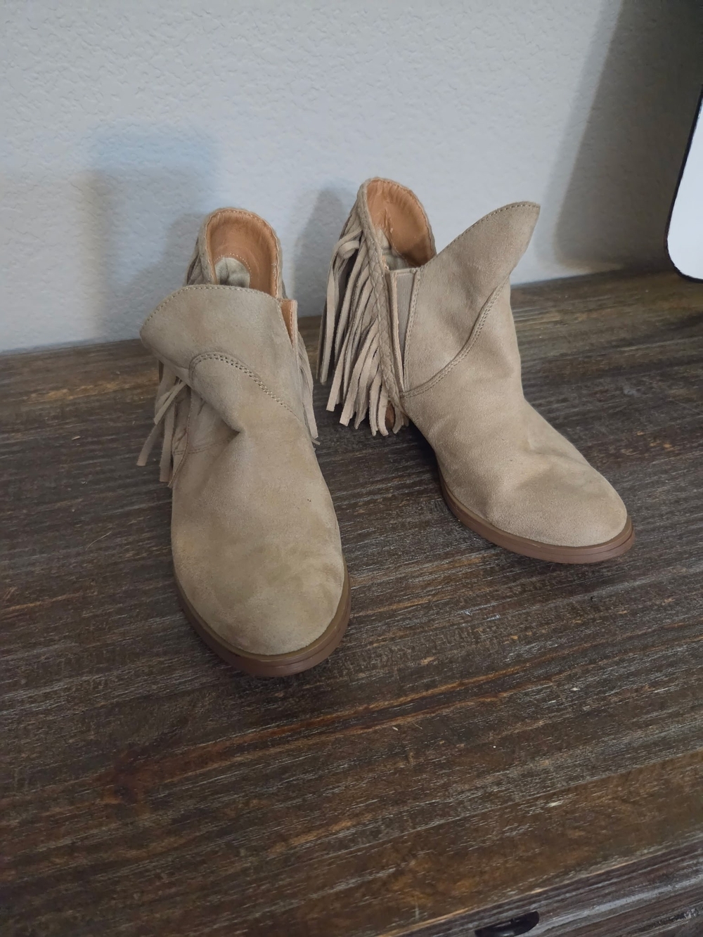 Not Rated Suede Fringe Ankle Boots - Taupe